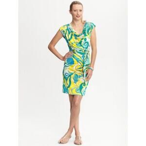 Banana Republic x Trina Turk Collection Silk Blend Dress Green Yellow Small